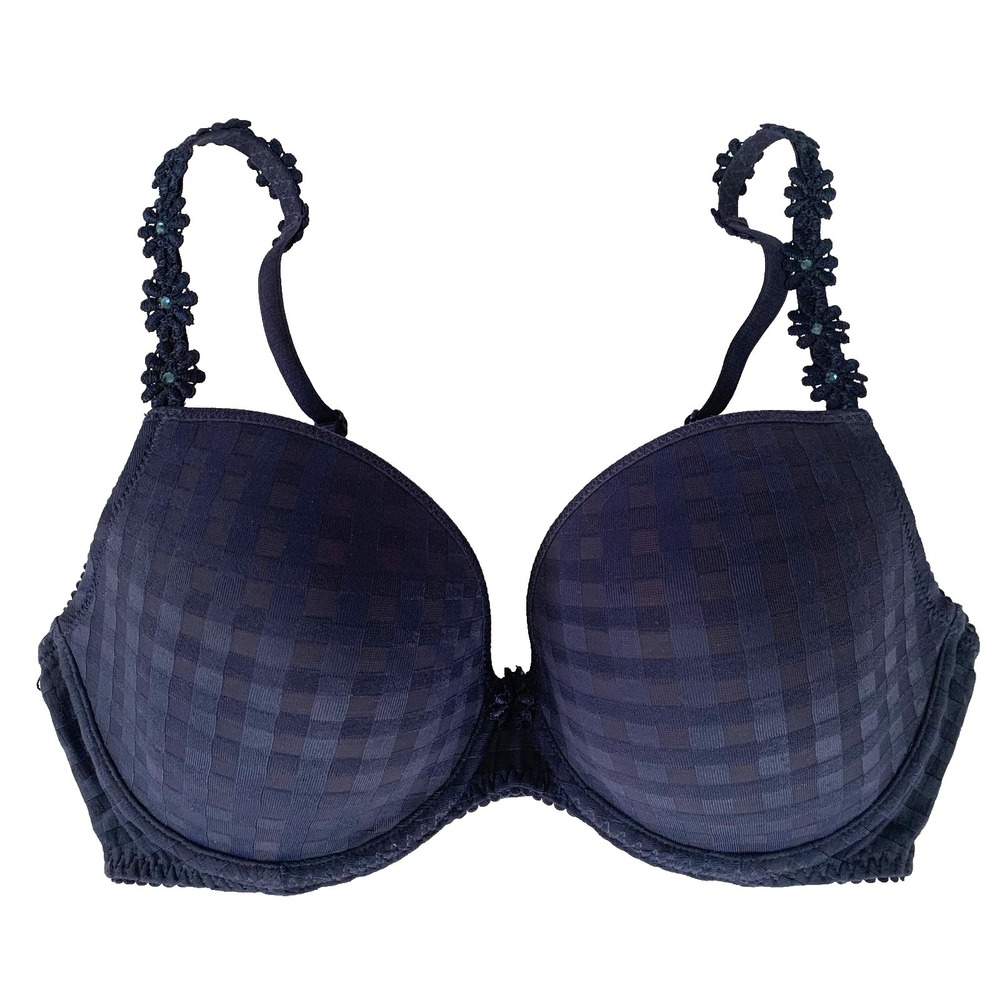 Marie Jo Avero Daisy Crystal Padded Underwire Bra 30E / 30DD HTF Navy Blue